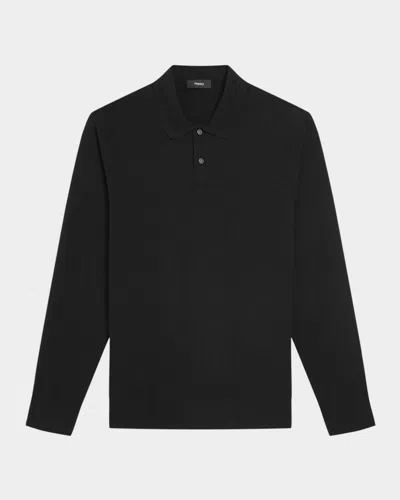Theory Men's Goris Long-sleeve Polo Shirt In Black
