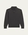Theory Goris Long Sleeve Polo In Light Bilen Charcoal Melange In Pestle Melange