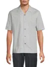 Theory Men's Grid Leaf Print Cotton Button-down Shirt In Gray