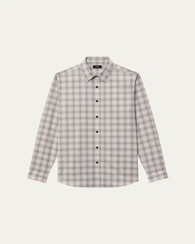 Theory Men's Irving Check Sport Shirt In Sand/walnut