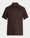 Theory Irving Short Sleeve Button Front Shirt In Dark Mocha