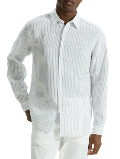 Theory Men's Irving Linen Button-front Shirt In Wht/ocean
