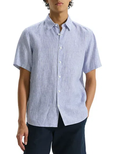 Theory Men's Irving Linen Button-front Shirt In White Ocean