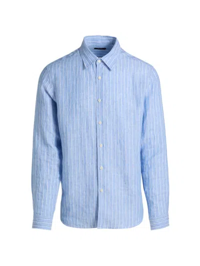Theory Irving Stripe Top In Relaxed Linen Crisp Blue Multi