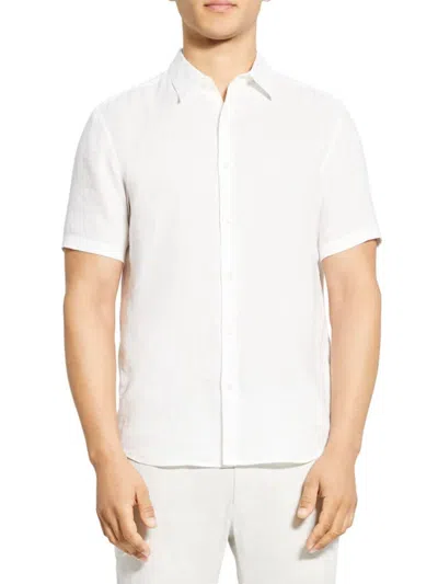 Theory Men's Irving Linen Shirt In Optic White
