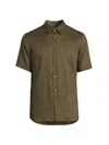 Theory Men's Irving Linen Short-sleeve Shirt In Dark Olive