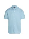 Theory Men's Irving Linen Short-sleeve Shirt In Powder Blue