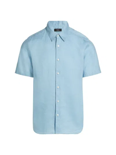 Theory Men's Irving Linen Short-sleeve Shirt In Blue