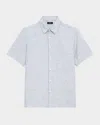 Theory Irving Linen Stripe Standard Fit Button Down Shirt In White