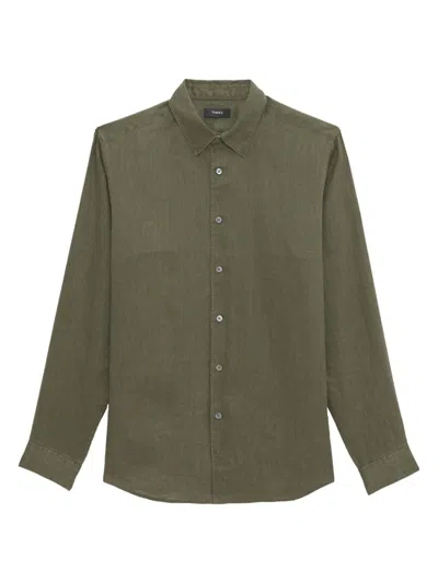 Theory Irving Relaxed Linen Shirt Dark Olive In Dark Olive