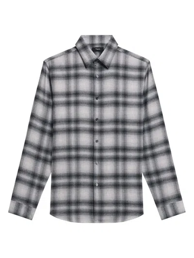 THEORY MEN'S IRVING SHADOW PLAID FLANNEL SHIRT