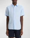 Theory Irving Solid Short Sleeve Linen Button-up Shirt In Skylt