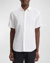 Theory Irving Solid Short Sleeve Linen Button-up Shirt In Wht