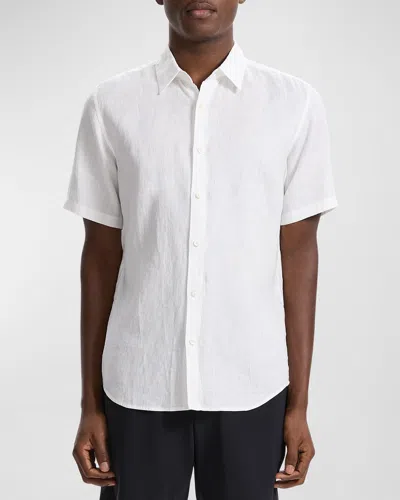 Theory Men's Irving Short Sleeve Shirt In Relaxed Linen In White