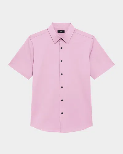 Theory Men's Irving Short Sleeve Shirt In Structure Knit In Pink