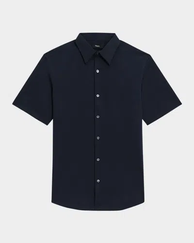 Theory Men's Irving Short Sleeve Shirt In Structure Knit In Eclipse