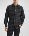 Theory Irving Plaid Cotton Flannel Button-up Shirt In Hnt Grn Mg