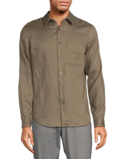 Theory Men's Irving Solid Linen Shirt In Wasabi