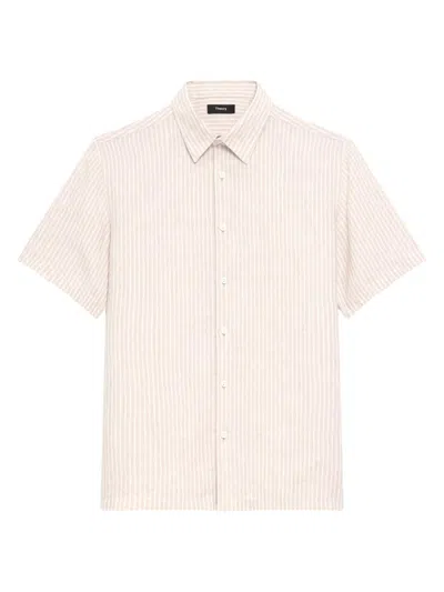 Theory Men's Irving Striped Linen Button-front Shirt In Neutral