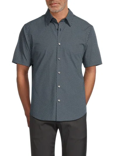 Theory Men's Irving Textured Cotton Shirt In Navy Grey