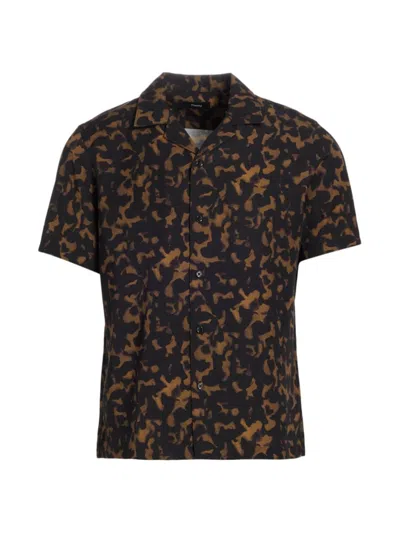 Theory Irving Cc.tortois Short Sleeve Button Down Shirt In Dark Brown Multi