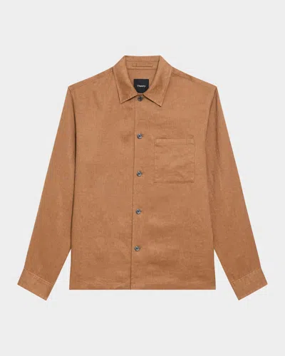 THEORY MEN'S LINEN POCKET CASUAL BUTTON-DOWN SHIRT