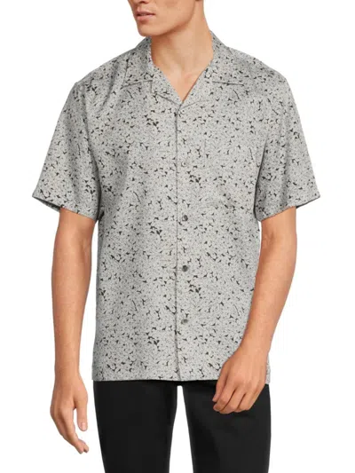 Theory Men's Noll Floral Print Camp Shirt In Black White