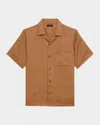 Theory Noll Short Sleeve Button Front Linen Camp Shirt In Brown