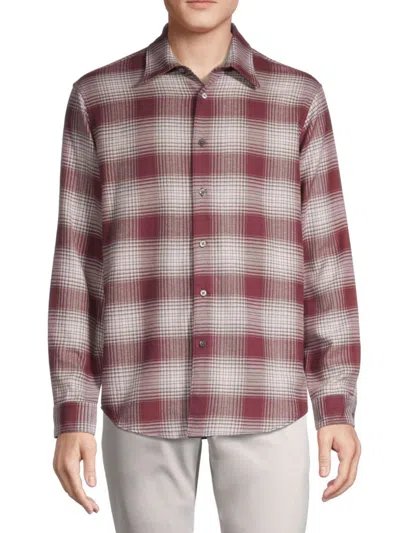 Theory Men's Noll Relaxed-fit Plaid Flannel Shirt In Wine Multi