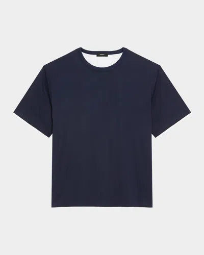 Theory Men's Pima Cotton Double-layer Crewneck T-shirt In Blue
