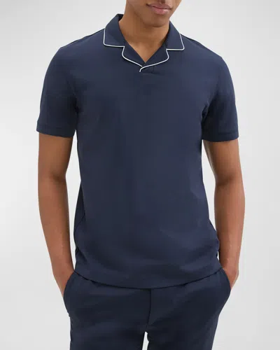 Theory Men's Piped-collar Polo Shirt In Blue