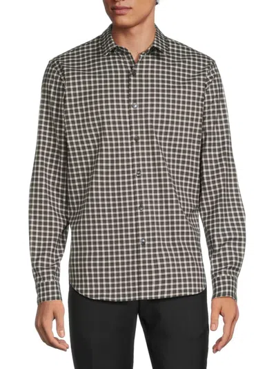 Theory Men's Rammy Gingham Check Shirt In Grey