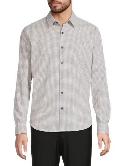 Theory Men's Rammy Micro Grid Cotton-blend Shirt In Gray