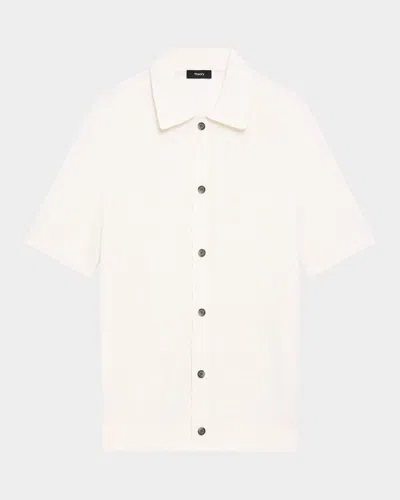 Theory Men's Ribbed Linen-blend Short-sleeve Sweater In White