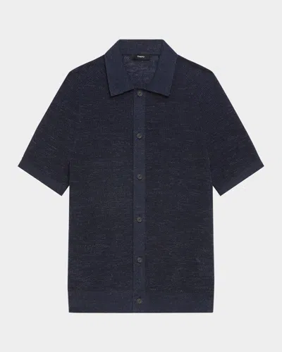 THEORY MEN'S RIBBED LINEN-BLEND SHORT-SLEEVE SWEATER