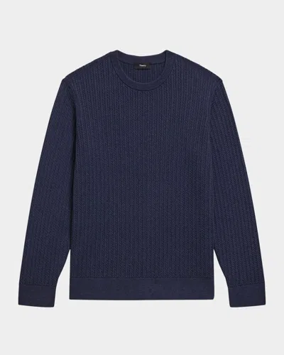 Theory Men's Riland Cable-knit Crewneck Sweater In Baltic