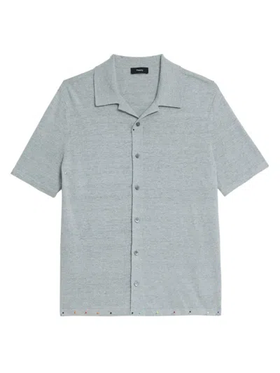 Theory Men's Short-sleeve Button-front Shirt In Grey Heather