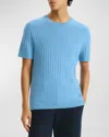 Theory Cable Short Sleeve Cotton Blend Sweater In Powder Blue