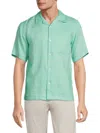Theory Noll Linen Short Sleeve Shirt In Green