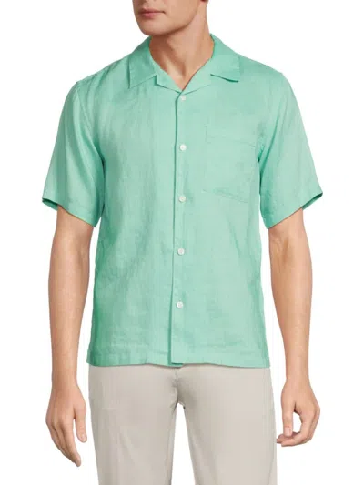 Theory Men's Solid Linen Camp Shirt In Green