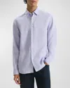 Theory Irving Regular Fit Linen Shirt In Soft Iris