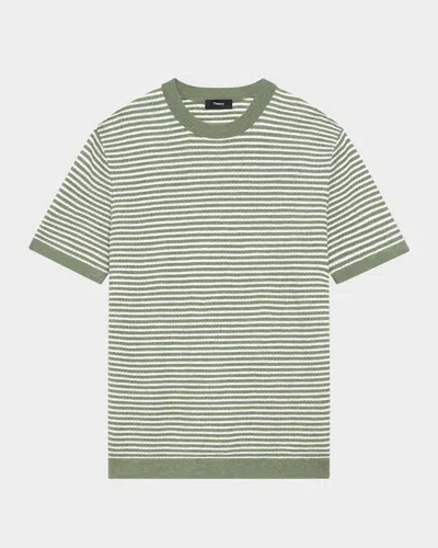 THEORY MEN'S STRIPE KNIT SHORT-SLEEVE CREWNECK SWEATER