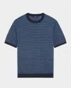 Theory Men's Stripe Knit Short-sleeve Crewneck Sweater In Blue