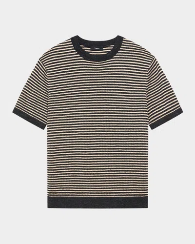 Theory Men's Stripe Knit Short-sleeve Crewneck Sweater In Black