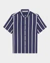 Theory Men's Summer Dobby Stripe Short-sleeve Shirt In Blue