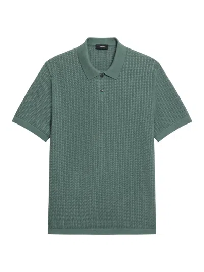 Theory Short Sleeve Cable Polo In Tactile Cotton Light Pine Grove In Green