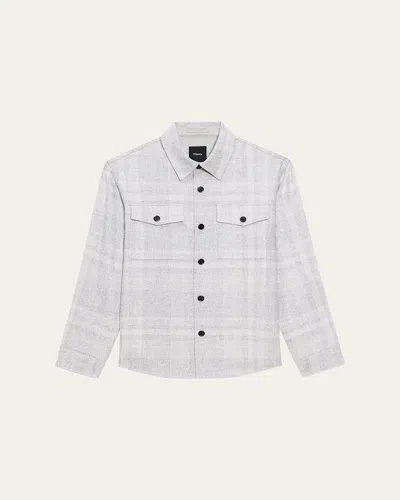 Theory Men's Two-pocket Check Overshirt In Lt Gry Mel