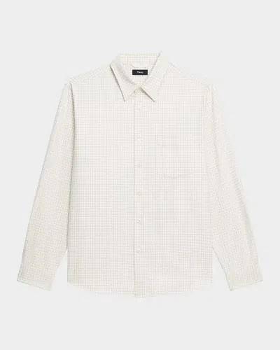 Theory Men's Weekend Cotton Check Button-down Shirt In White