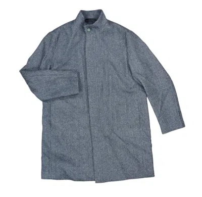 Theory Men's Wool Blend Button Front Belvin Long Length Trench Coat In Grey Navy Melange In Blue