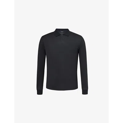 Theory Mens Goris Long-sleeve Modal-jersey Polo Shirt Black